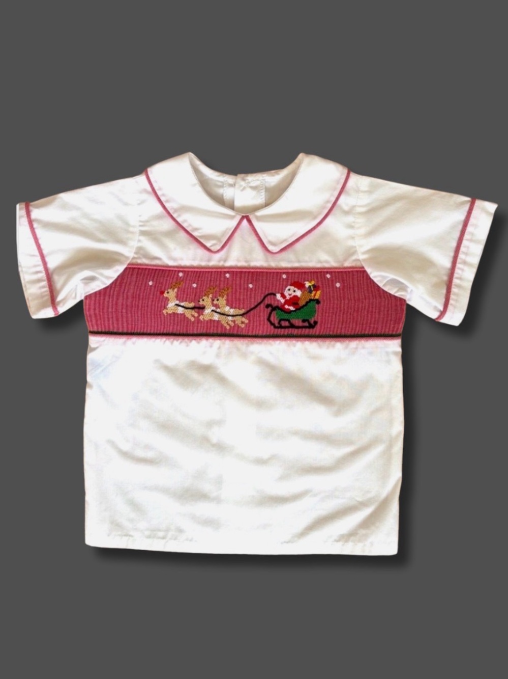 Remember Nguyen 4T Christmas Smocked Shirt Santa Reindeer Sleigh Boys Holiday